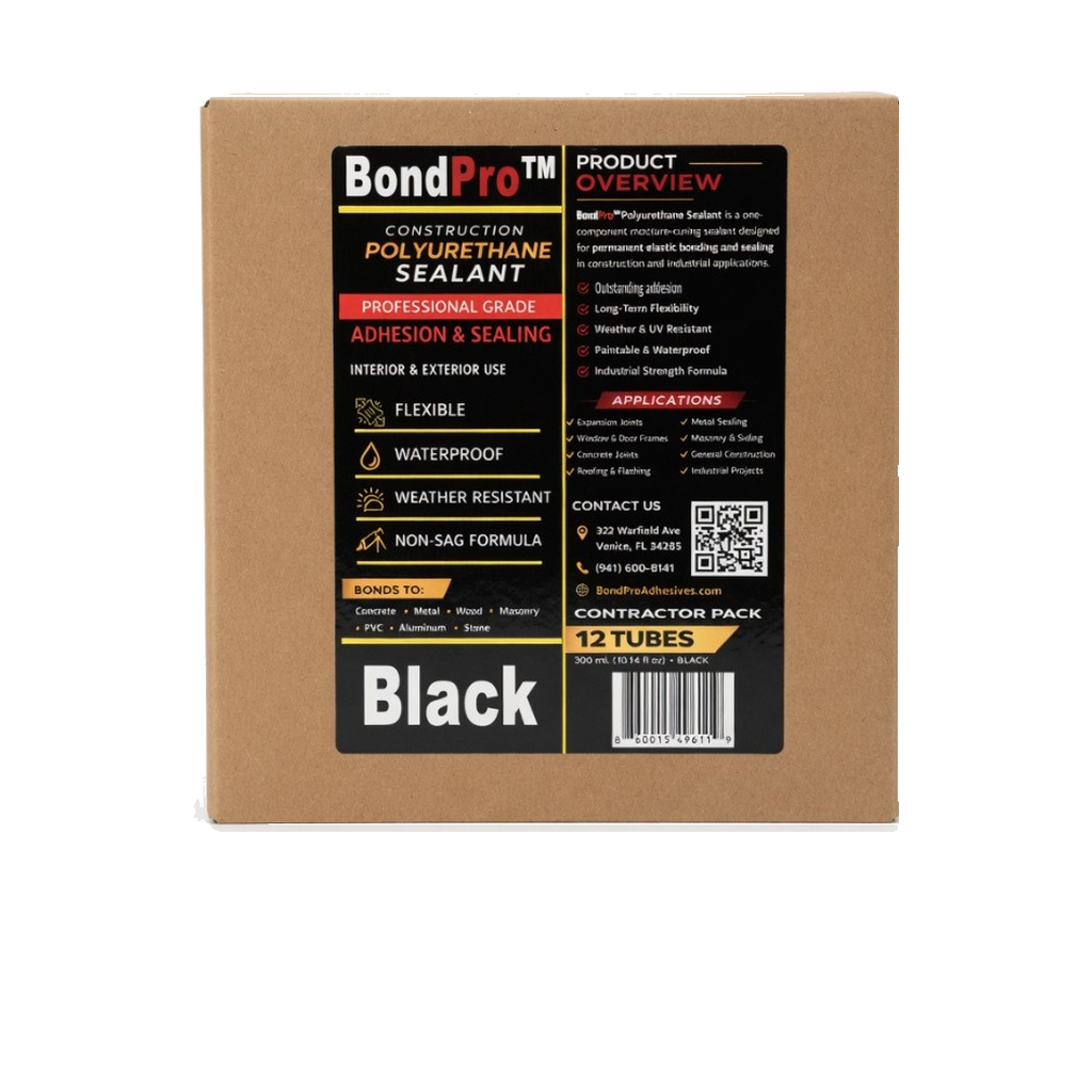 BondPro Construction Polyurethane Sealant 10.14 fl oz 300ml 12 Pack Black
