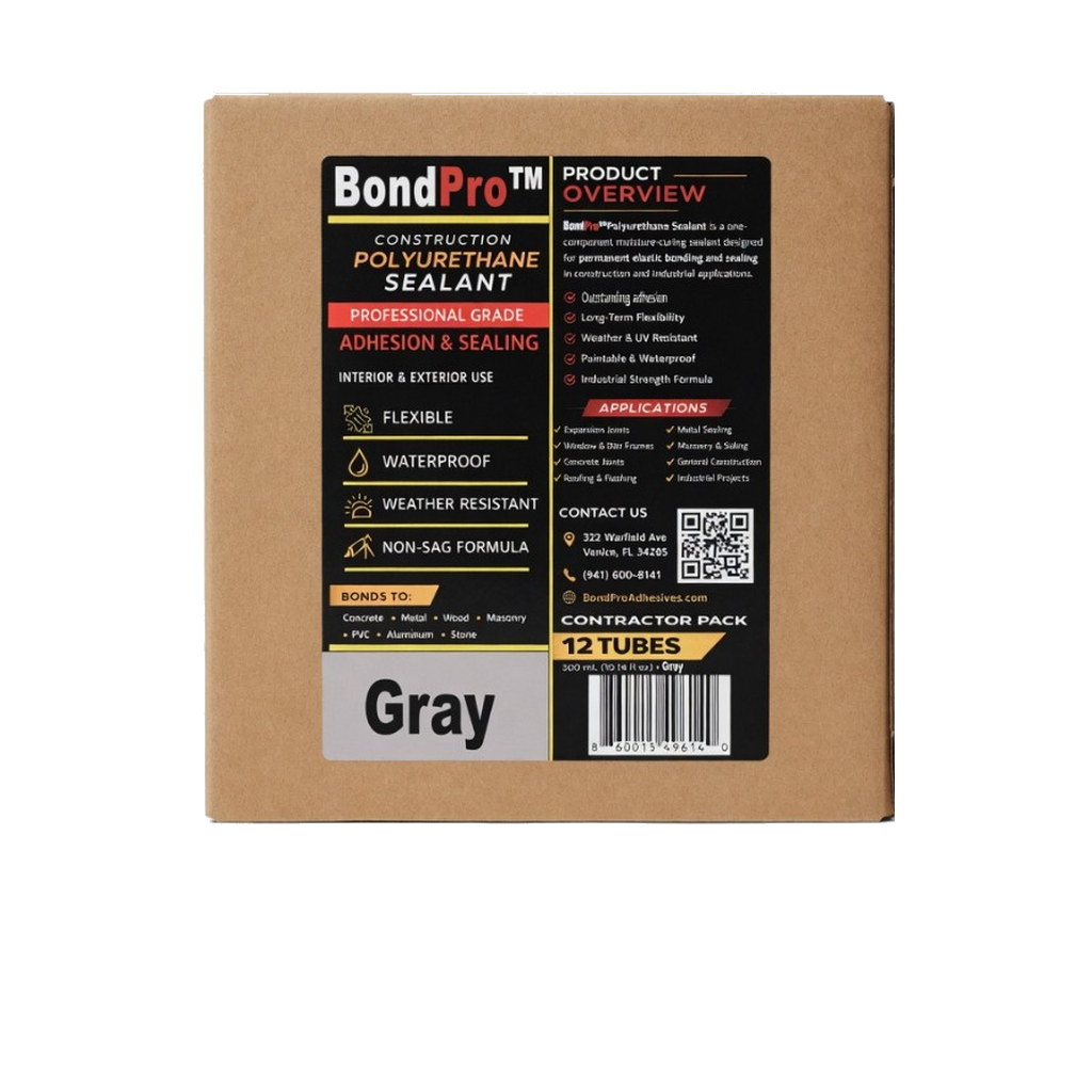BondPro Construction Polyurethane Sealant 10.14 fl oz 300ml 12 Pack Gray