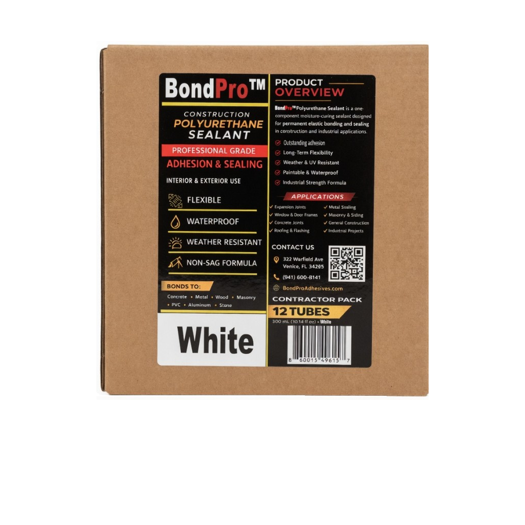 BondPro Construction Polyurethane Sealant 10.14 fl oz 300ml 12 Pack White