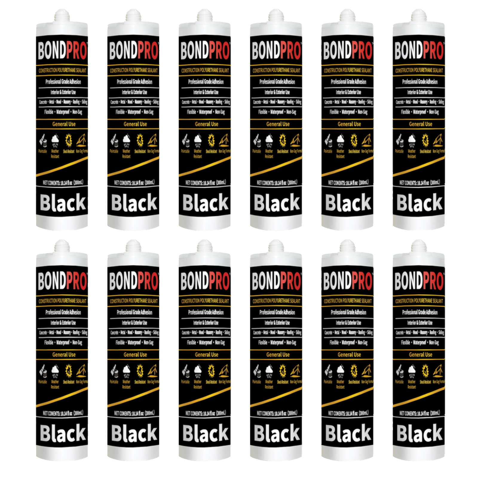 BondPro™ Construction Polyurethane Sealant (10.14 fl oz /300ml) 12 pack Black